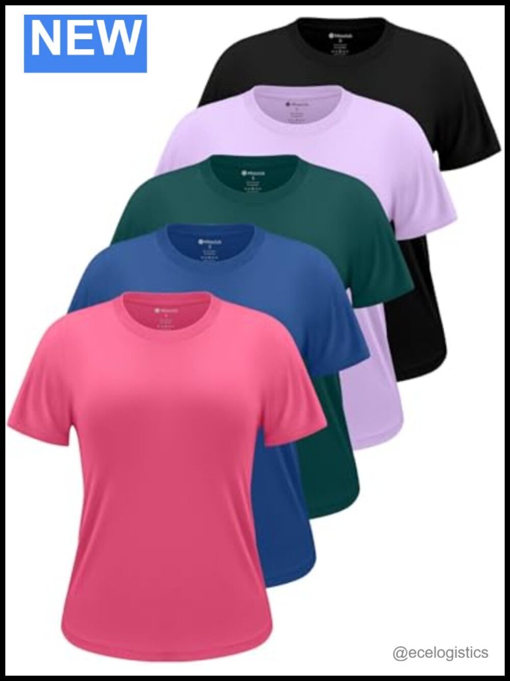 5 Pack Sun Protection UPF 50+ Dri Fit Crew Neck Workout Tops Short Sleeve